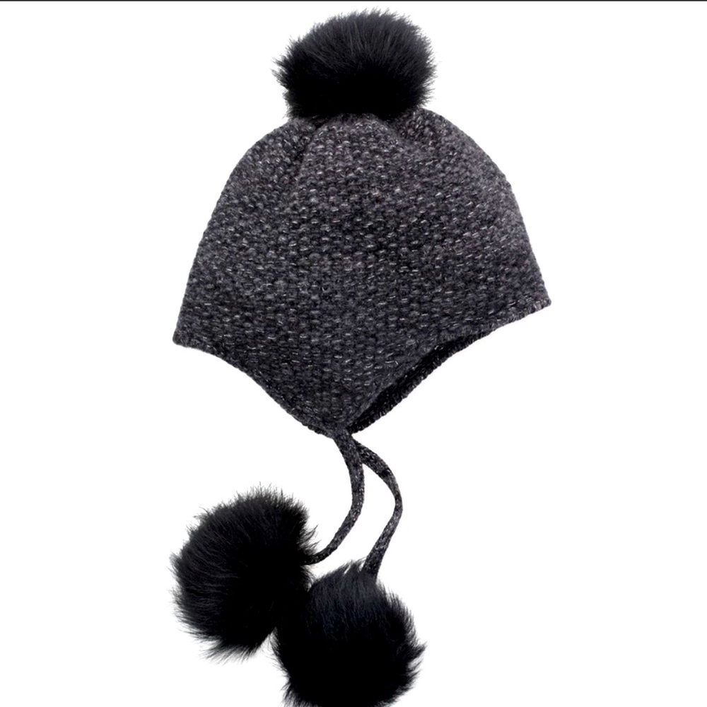 UGG TRI POM 100% CASHMERE CHARCOAL HEATHER HAT